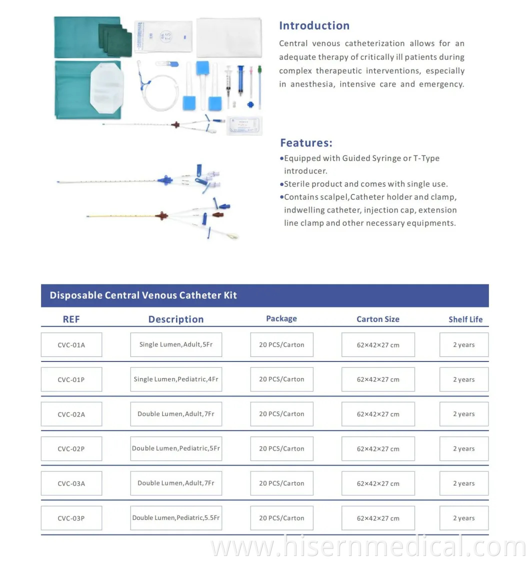 Disposable Triple Lumen Central Venous Catheter/CVC (Adult)